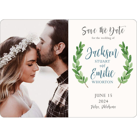 Blue Two Vertical Sprigs Photo Save The Date Cards